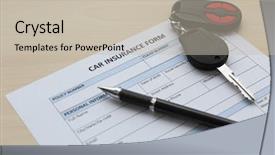  Presentation with insurance islam - Presentation design featuring insurance form pen and key background and a soft green colored foreground