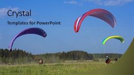  Presentation with three - PPT theme featuring insurance parachute - three colour paraglider background and a teal colored foreground