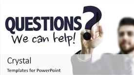  Presentation with questions - Slides with services offer - business man pointing the text background and a white colored foreground