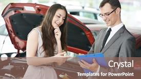  Presentation with salesperson - Audience pleasing PPT theme consisting of insurance salesman - car salesperson demonstrating new automobile backdrop and a coral colored foreground