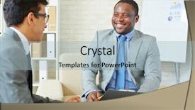  Presentation with mortgage partners - PPT theme with insurance salesman - two partners meeting in office background and a  colored foreground