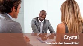  Presentation with meeting - Slides with insurances banking - couple meeting businessman in office background and a tawny brown colored foreground