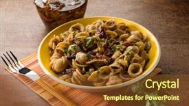  Presentation with dried tomato - Colorful theme enhanced with integral orecchiette with dried tomatoes backdrop and a tawny brown colored foreground