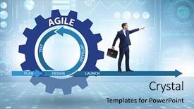  Presentation with management - Slide deck having integrated management - businessman in agile methods concept background and a light blue colored foreground