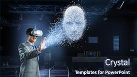  Presentation with artificial intelligence virtual reality - Presentation design featuring integrated science - digital head artificial intelligence background and a wine colored foreground