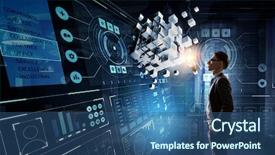  Presentation with media - PPT theme featuring integrated science - innovative technologies integration mixed media background and a ocean colored foreground