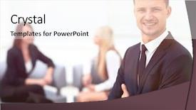  Presentation with success successful courageous successful - Presentation design featuring inteletual - successful businessman on blurred background background and a  colored foreground