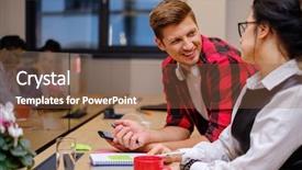  Presentation with coworking - Beautiful slides featuring inteletual - young colleagues discussing ideas backdrop and a tawny brown colored foreground