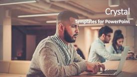  Presentation with coworking - Beautiful PPT theme featuring inteletual - young independent speacialists in coworking backdrop and a coral colored foreground