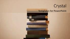  Presentation with stack books - Beautiful PPT theme featuring inteligence - stack of old books backdrop and a  colored foreground