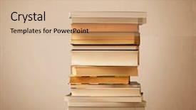  Presentation with stack of old books - Cool new PPT theme with inteligence - stack of old books backdrop and a  colored foreground