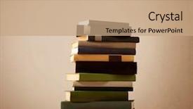  Presentation with stack books - PPT theme enhanced with inteligence - stack of old books background and a coral colored foreground