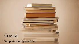  Presentation with stack of old books - Cool new presentation with inteligence - stack of old books backdrop and a coral colored foreground