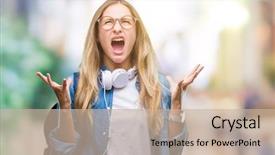  Presentation with student - PPT layouts enhanced with inteligenta - young beautiful blonde student woman background and a soft green colored foreground