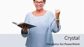  Presentation with reading - Amazing slide set having inteligenta emotionala - senior caucasian woman reading backdrop and a teal colored foreground