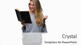  Presentation with reading - Slide deck enhanced with inteligenta emotionala - young beautiful blonde woman reading background and a white colored foreground