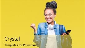  Presentation with african american presenter - Cool new PPT layouts with inteligenta emotionala - young braided hair african american backdrop and a yellow colored foreground