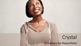  Presentation with thinking - Slide set having intellect - thinking smiling african woman background and a mint green colored foreground