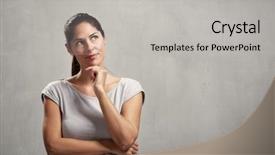  Presentation with thinking - PPT theme featuring intellect - young beautiful thinking girl portrait background and a light gray colored foreground