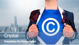  Presentation with superhero - Slide set featuring intellectual property - businessman opening his shirt superhero background and a teal colored foreground