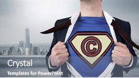  Presentation with superhero - Amazing presentation design having intellectual property - businessman opening shirt in superhero backdrop and a gray colored foreground