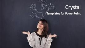  Presentation with light bulbs - PPT layouts consisting of intellectual property - woman and light bulbs sketched background and a dark gray colored foreground