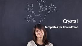  Presentation with light bulbs - Colorful slide deck enhanced with intellectual property - woman and light bulbs sketched backdrop and a dark gray colored foreground