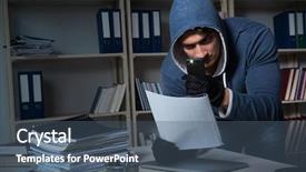  Presentation with espionage - Theme consisting of intellectual property - young man in industrial espionage background and a ocean colored foreground