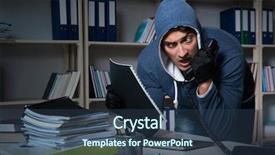  Presentation with espionage - Cool new presentation theme with intellectual property - young man in industrial espionage backdrop and a ocean colored foreground