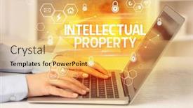  Presentation with data security - Audience pleasing presentation design consisting of intellectual-property-inscription-on-laptop backdrop and a yellow colored foreground