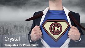  Presentation with superhero - Presentation design enhanced with intellectual property law - businessman opening shirt in superhero background and a gray colored foreground