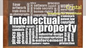  Presentation with property - PPT theme consisting of intellectual property word cloud background and a tawny brown colored foreground
