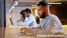  Presentation with coworking - Theme having intellectual technology - independent specialist in a coworking background and a coral colored foreground