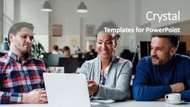  Presentation with coworking - Colorful PPT layouts enhanced with intellectual technology - multi-ethnic colleagues in a coworking backdrop and a gray colored foreground