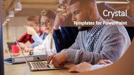  Presentation with cost saving ideas - PPT layouts enhanced with intellectual technology - young colleagues discussing ideas background and a tawny brown colored foreground