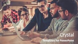  Presentation with coworking - Presentation consisting of intellectual technology - young colleagues discussing ideas background and a coral colored foreground