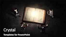  Presentation with old book - Colorful slide deck enhanced with intellegenc - big old opened book backdrop and a  colored foreground