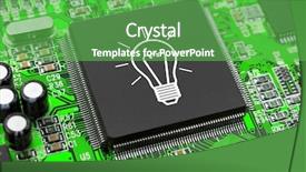  Presentation with ccd chip - Colorful slide deck enhanced with computaional intelligence - bulb on computer chip backdrop and a seafoam green colored foreground
