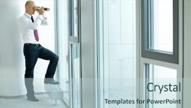  Presentation with telescope - Beautiful theme featuring intelligence agency - caucasian businessman spying using telescope backdrop and a lemonade colored foreground