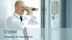  Presentation with telescope - Theme having intelligence agency - caucasian businessman spying using telescope background and a sky blue colored foreground