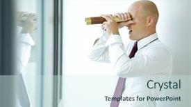  Presentation with telescope - Colorful PPT theme enhanced with intelligence agency - caucasian businessman spying using telescope backdrop and a cool aqua colored foreground