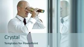  Presentation with telescope - Colorful PPT theme enhanced with intelligence agency - caucasian businessman spying using telescope backdrop and a light blue colored foreground