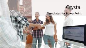  Presentation with new client interview - Audience pleasing slide set consisting of intelligence agency - handshake of young designers backdrop and a  colored foreground