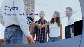  Presentation with handshake - Presentation design consisting of intelligence agency - handshake of young designers background and a  colored foreground