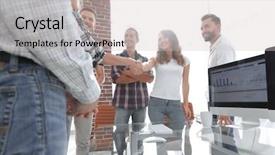  Presentation with client server model - PPT theme having intelligence agency - handshake of young designers background and a  colored foreground