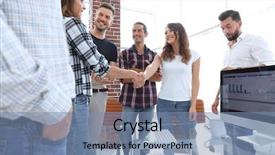  Presentation with intelligence - Beautiful PPT theme featuring intelligence agency - handshake of young designers backdrop and a seafoam green colored foreground