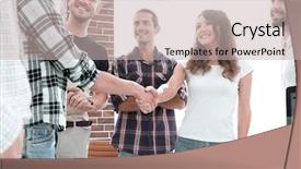  Presentation with handshake - PPT layouts with intelligence agency - handshake of young designers background and a soft green colored foreground