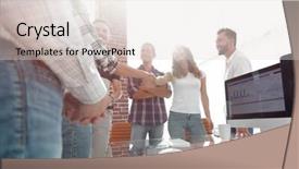  Presentation with intelligence - PPT layouts featuring intelligence agency - handshake of young designers background and a  colored foreground