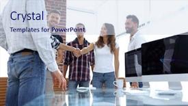  Presentation with handshake - Slide set enhanced with intelligence agency - handshake of young designers background and a  colored foreground