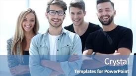  Presentation with stand - Slide set featuring intelligence agency - successful entrepreneurs stand together background and a teal colored foreground